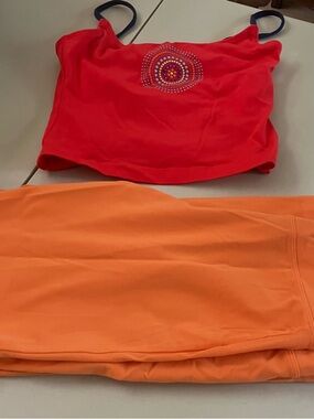 Cynthia Rowley Red and Orange Athletic Bikini Top-S and Orange yoga pants -M